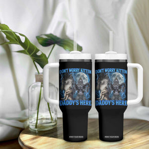 Funny Alpha Wolf Tumbler With Handle Don't Worry Kitten Daddy's Here 90s Vintage Bootleg TS10 Print Your Wear