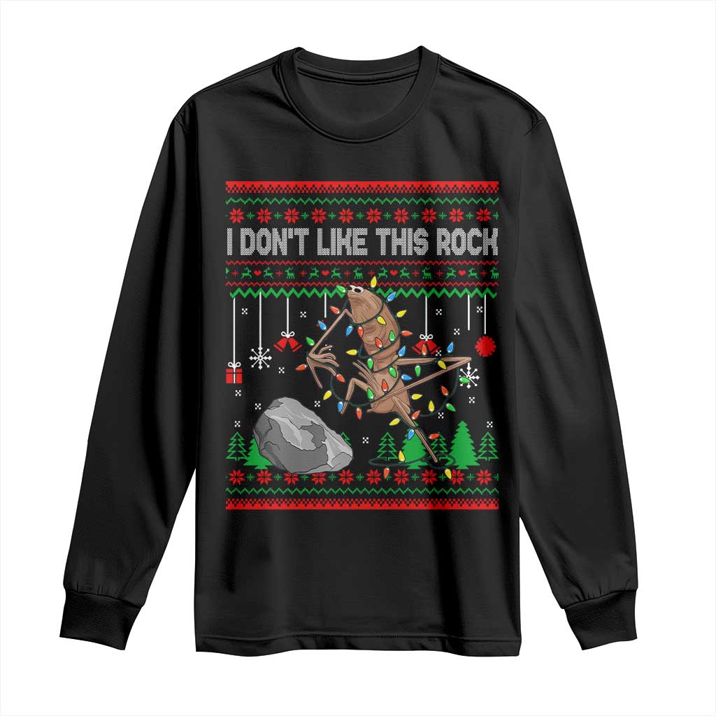 Christmas Marcus The Worm Meme Long Sleeve Shirt I Dont Like This Rock Brainrot Funny Ugly Xmas TS10 Black Print Your Wear