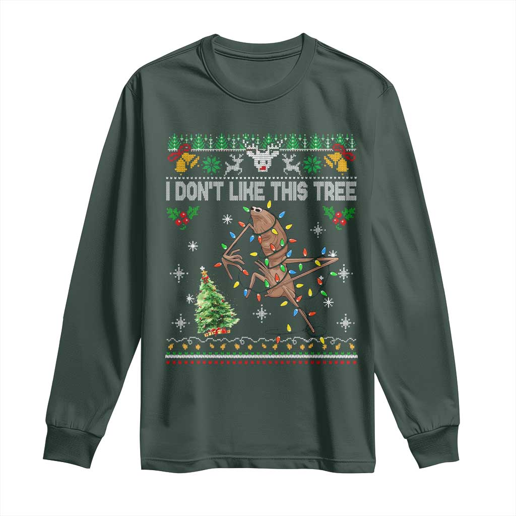 Marcus The Worm Christmas Meme Long Sleeve Shirt I Dont Like This Tree Brainrot Funny Ugly Xmas TS10 Dark Forest Green Print Your Wear