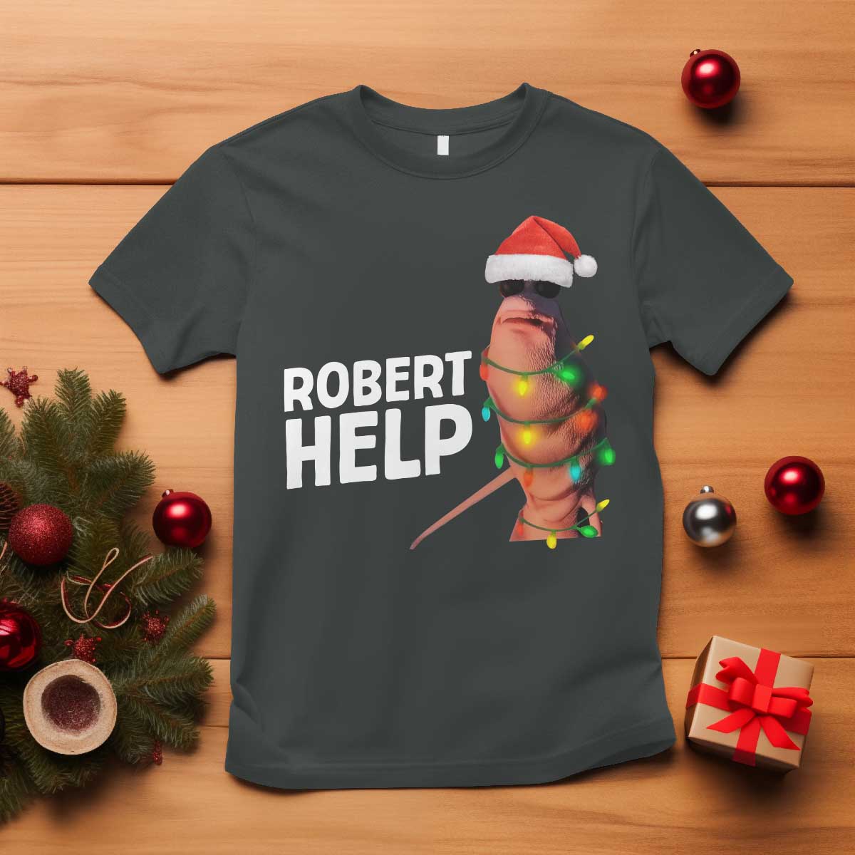 Marcus The Worm Christmas T Shirt Robert Help Internet Weirdcore Brainrot Humor TS10 Dark Heather Print Your Wear