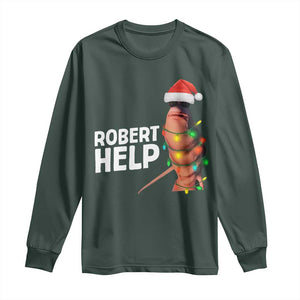 Marcus The Worm Christmas Long Sleeve Shirt Robert Help Internet Weirdcore Brainrot Humor TS10 Dark Forest Green Print Your Wear
