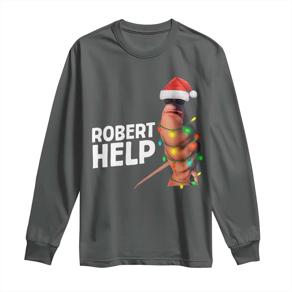 Marcus The Worm Christmas Long Sleeve Shirt Robert Help Internet Weirdcore Brainrot Humor TS10 Dark Heather Print Your Wear