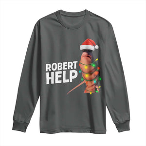 Marcus The Worm Christmas Long Sleeve Shirt Robert Help Internet Weirdcore Brainrot Humor TS10 Dark Heather Print Your Wear