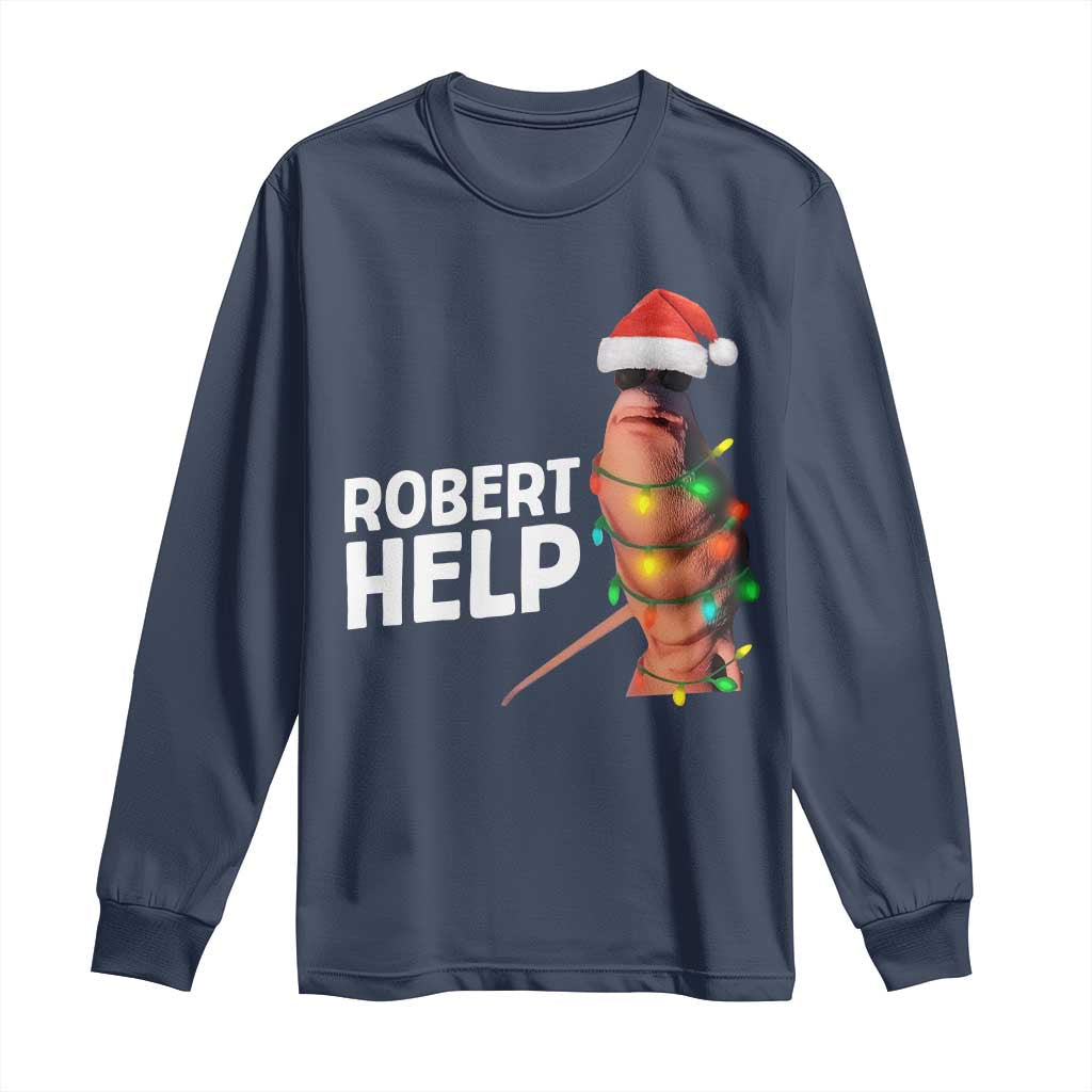 Marcus The Worm Christmas Long Sleeve Shirt Robert Help Internet Weirdcore Brainrot Humor TS10 Navy Print Your Wear