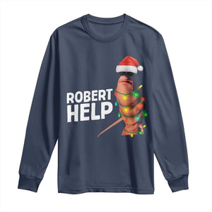 Marcus The Worm Christmas Long Sleeve Shirt Robert Help Internet Weirdcore Brainrot Humor TS10 Navy Print Your Wear