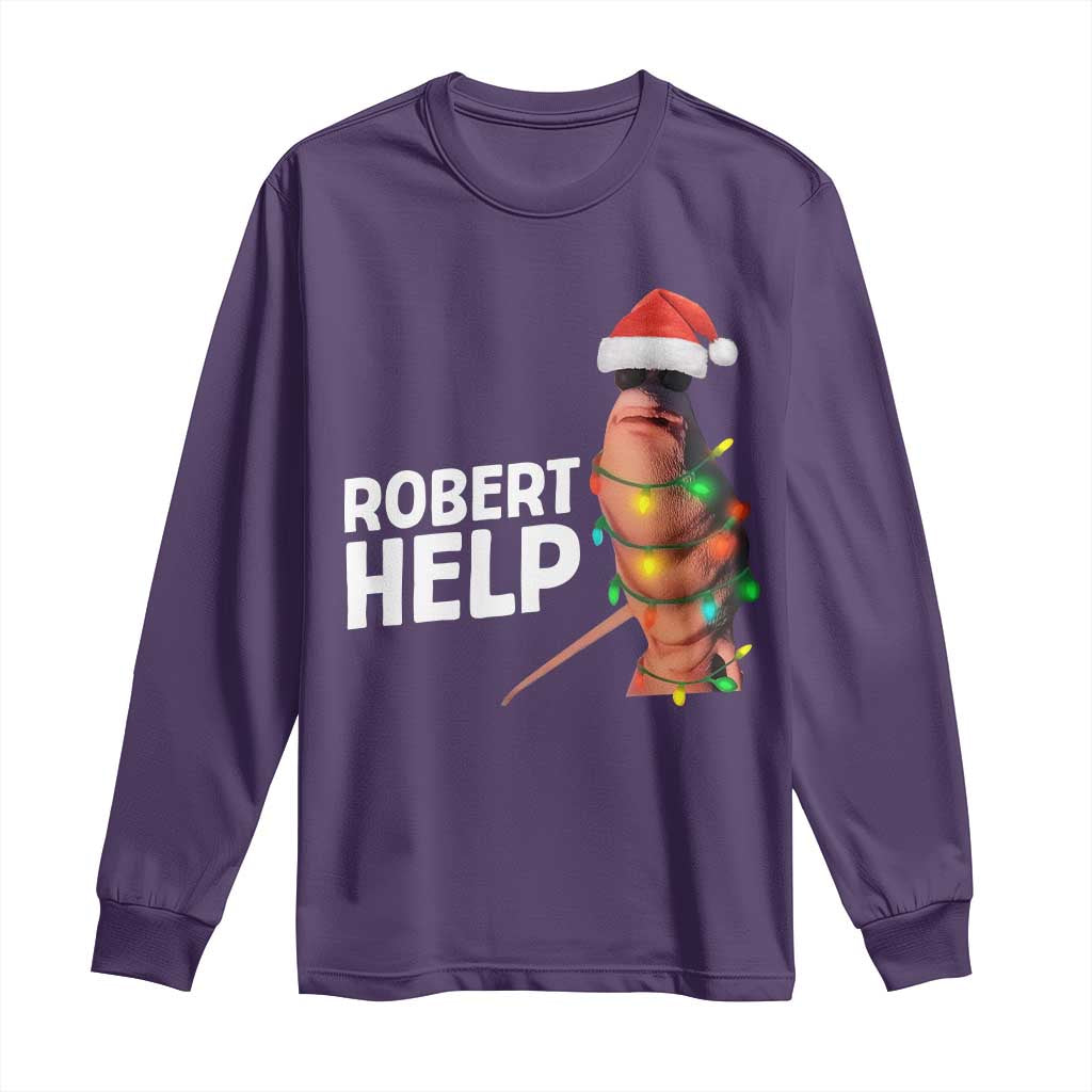 Marcus The Worm Christmas Long Sleeve Shirt Robert Help Internet Weirdcore Brainrot Humor TS10 Purple Print Your Wear
