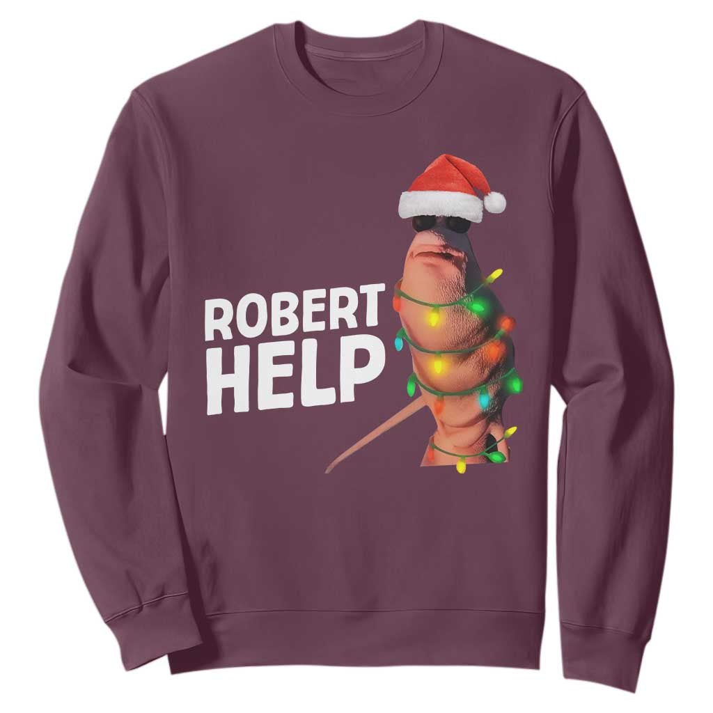 Marcus The Worm Christmas Sweatshirt Robert Help Internet Weirdcore Brainrot Humor TS10 Maroon Print Your Wear
