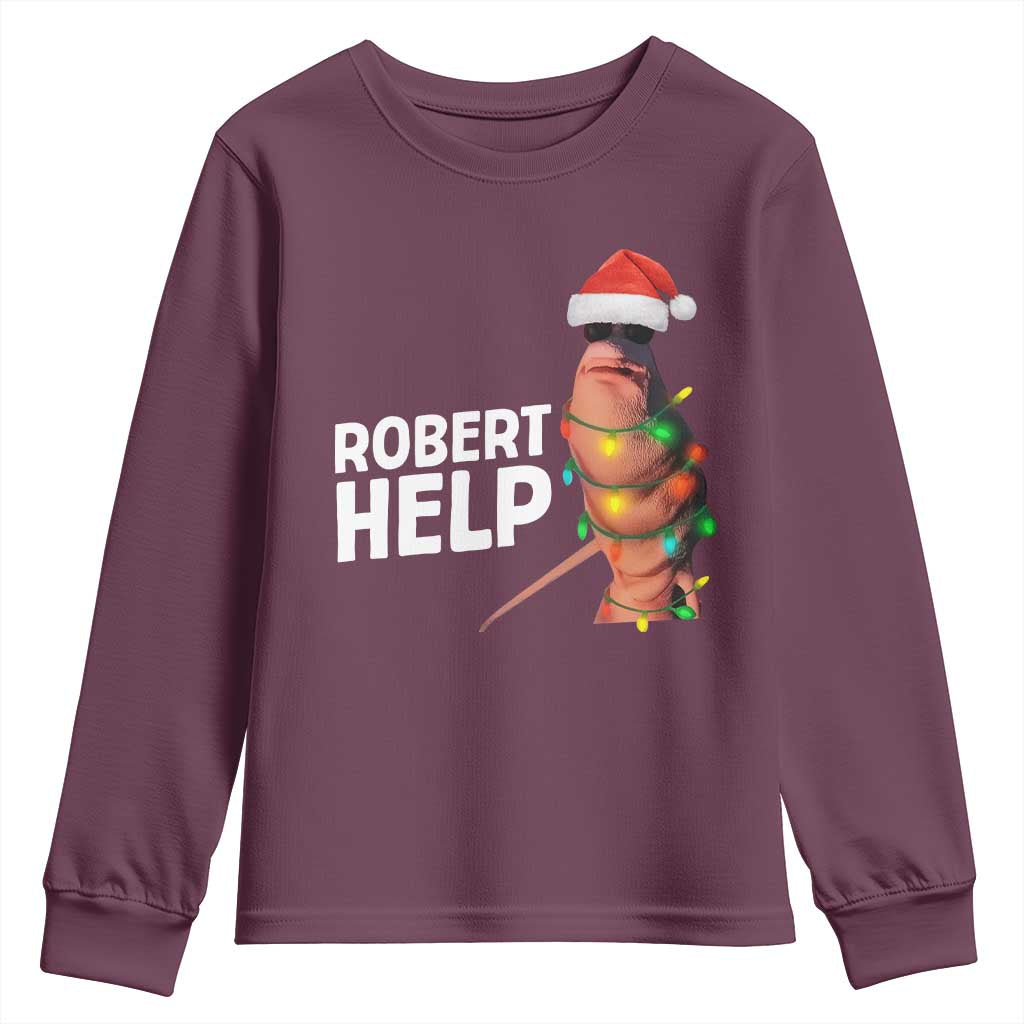 Marcus The Worm Christmas Youth Sweatshirt Robert Help Internet Weirdcore Brainrot Humor TS10 Maroon Print Your Wear