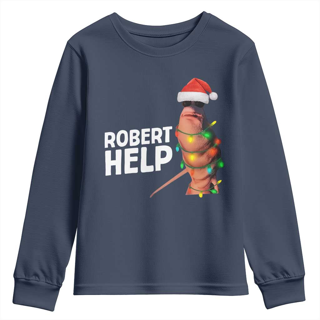 Marcus The Worm Christmas Youth Sweatshirt Robert Help Internet Weirdcore Brainrot Humor TS10 Navy Print Your Wear