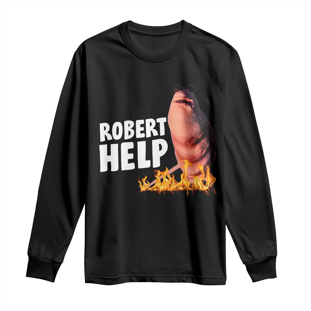 Marcus The Worm Long Sleeve Shirt Funny Brainrot Meme Robert Help TS10 Black Print Your Wear