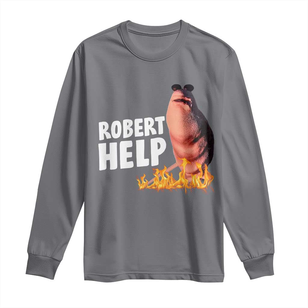 Marcus The Worm Long Sleeve Shirt Funny Brainrot Meme Robert Help TS10 Charcoal Print Your Wear