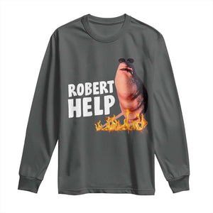 Marcus The Worm Long Sleeve Shirt Funny Brainrot Meme Robert Help TS10 Dark Heather Print Your Wear