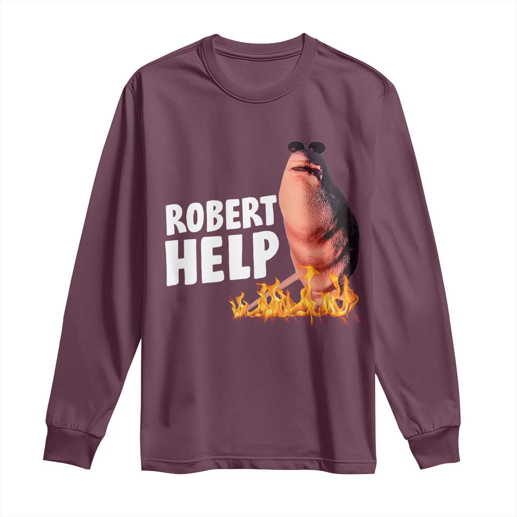 Marcus The Worm Long Sleeve Shirt Funny Brainrot Meme Robert Help TS10 Maroon Print Your Wear