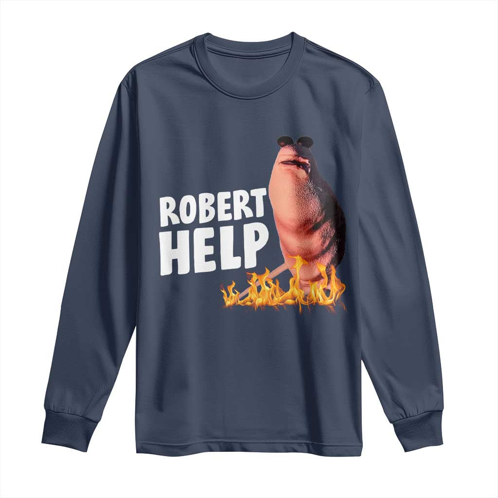 Marcus The Worm Long Sleeve Shirt Funny Brainrot Meme Robert Help TS10 Navy Print Your Wear