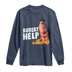 Marcus The Worm Long Sleeve Shirt Funny Brainrot Meme Robert Help TS10 Navy Print Your Wear