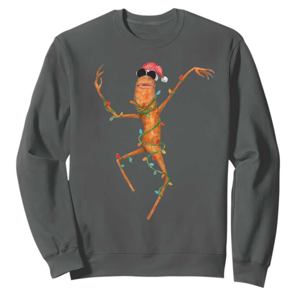 Marcus The Worm Christmas Sweatshirt Internet Weirdcore Brainrot Humor TS10 Dark Heather Print Your Wear