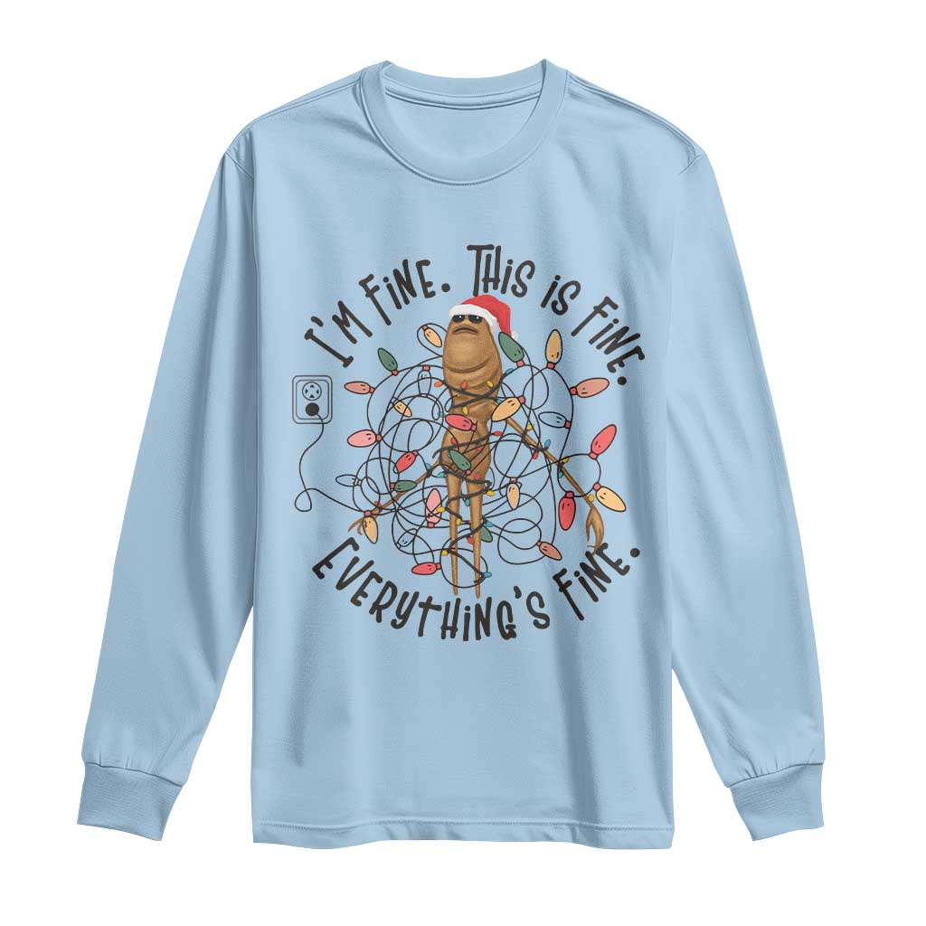 Marcus The Worm Christmas Meme Long Sleeve Shirt I'm Fine Everything is Fine TS10 Light Blue Print Your Wear
