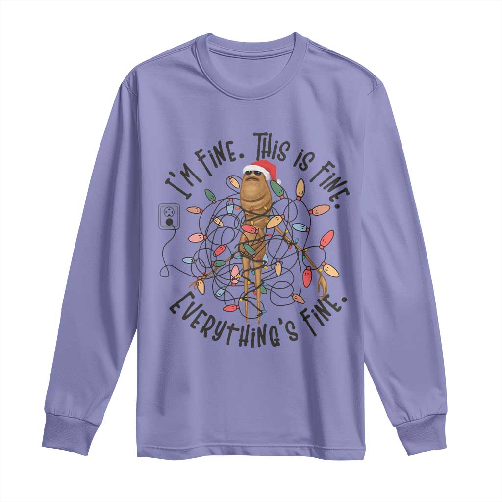 Marcus The Worm Christmas Meme Long Sleeve Shirt I'm Fine Everything is Fine TS10 Violet Print Your Wear