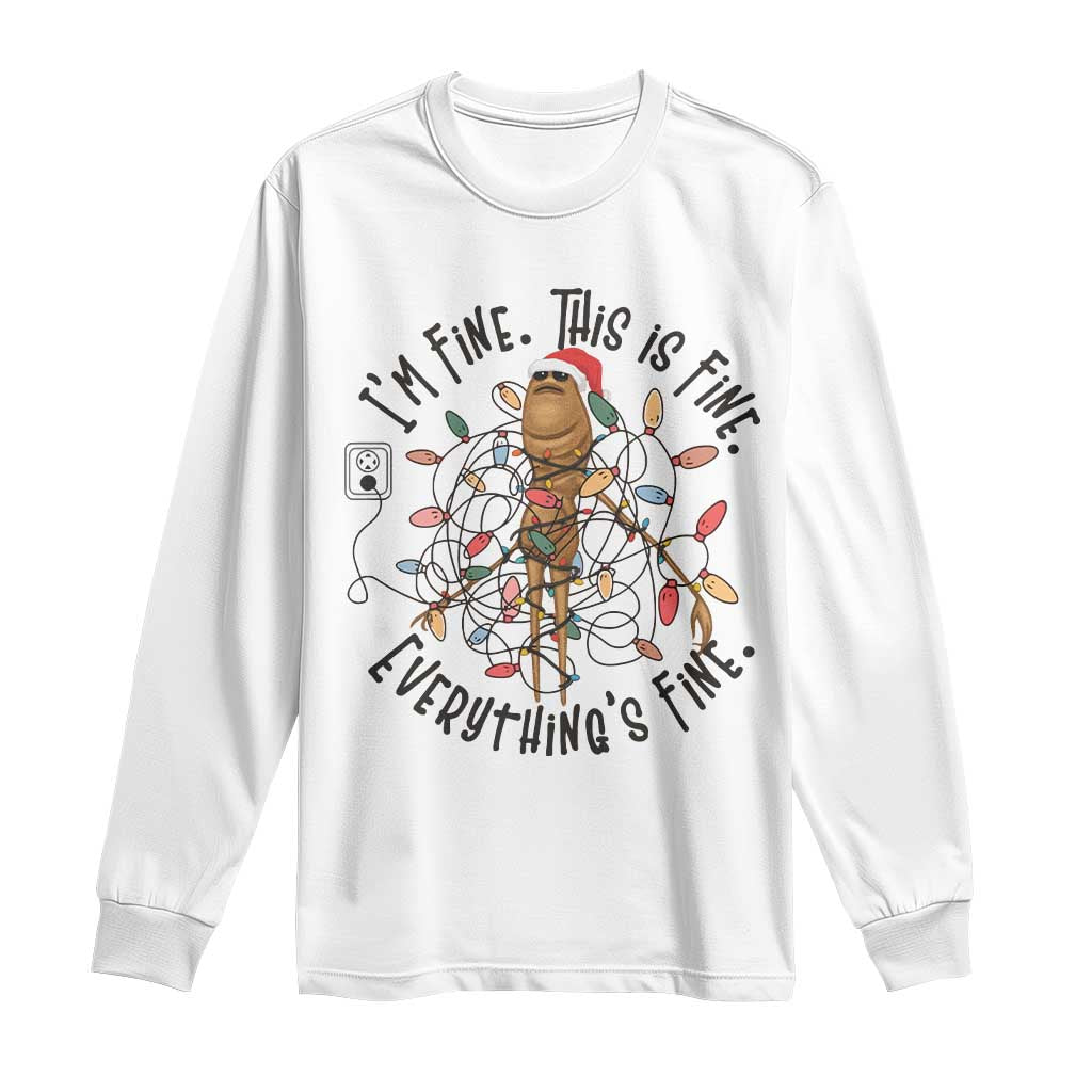Marcus The Worm Christmas Meme Long Sleeve Shirt I'm Fine Everything is Fine TS10 White Print Your Wear