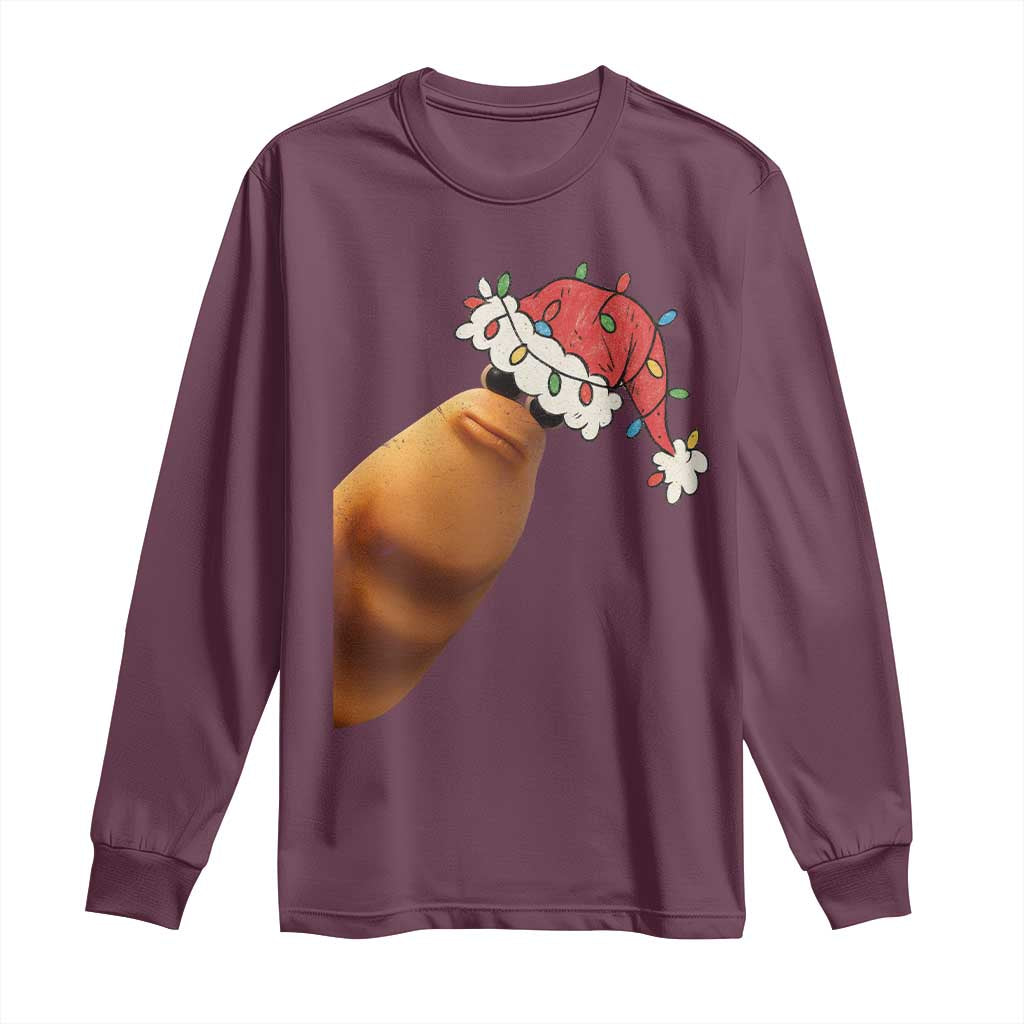 Marcus The Worm Christmas Long Sleeve Shirt Funny Internet Brainrot Meme TS10 Maroon Print Your Wear