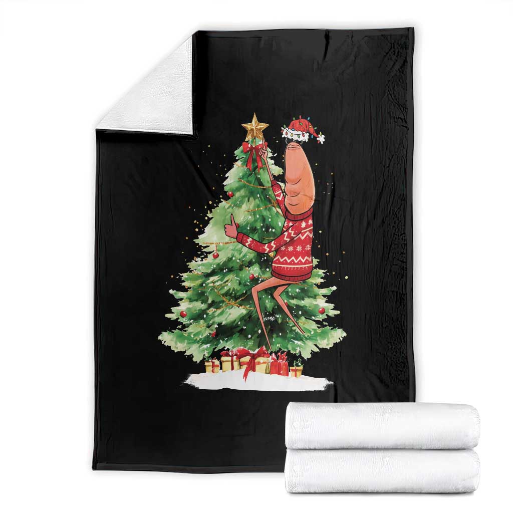 Marcus The Worm Christmas Throw Blanket Funny Brain Rot Meme TS10 Black Print Your Wear
