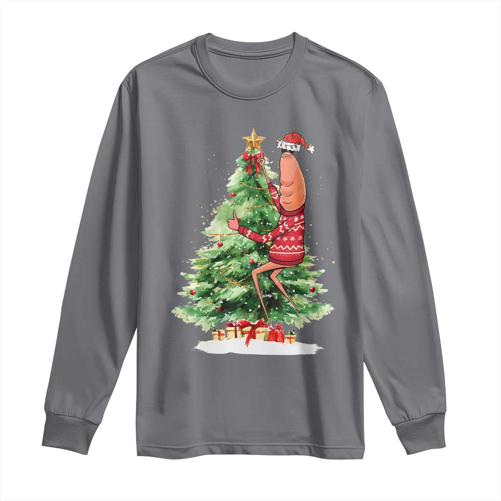 Marcus The Worm Christmas Long Sleeve Shirt Funny Brain Rot Meme TS10 Charcoal Print Your Wear