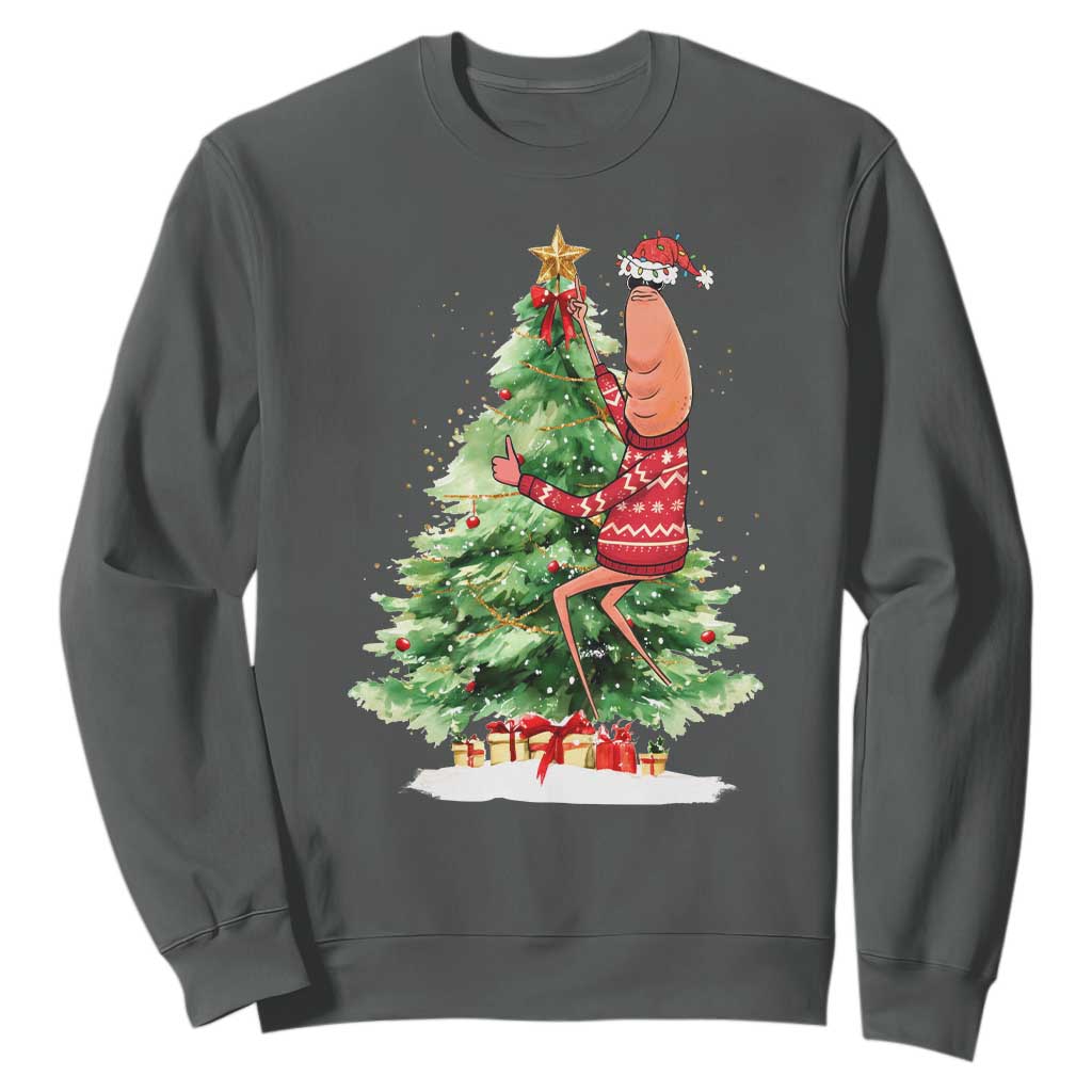 Marcus The Worm Christmas Sweatshirt Funny Brain Rot Meme TS10 Dark Heather Print Your Wear