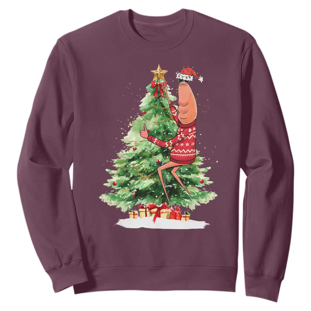 Marcus The Worm Christmas Sweatshirt Funny Brain Rot Meme TS10 Maroon Print Your Wear