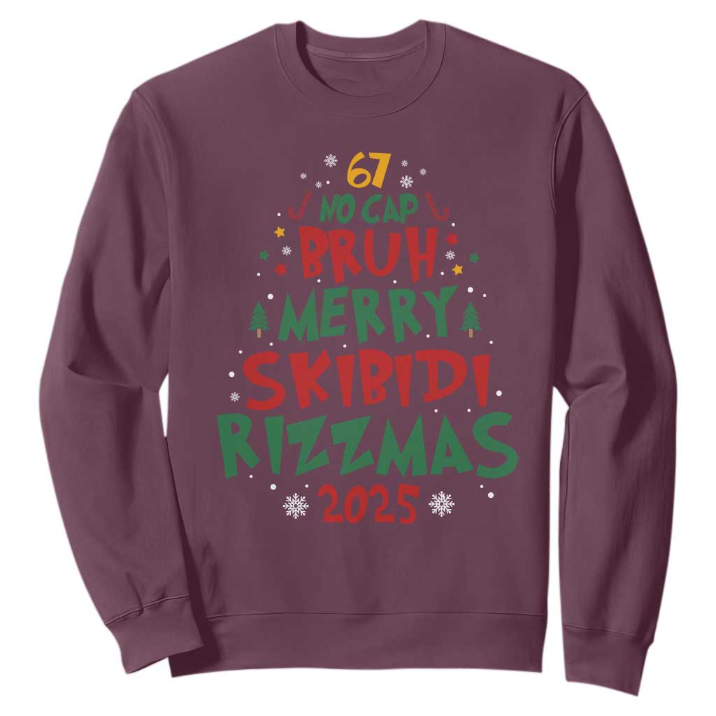 Funny Six Seven 67 Meme Christmas Tree Sweatshirt Funny 6 7 Bruh Gen Alpha Slang Viral Meme TS10 Maroon Print Your Wear
