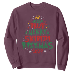 Funny Six Seven 67 Meme Christmas Tree Sweatshirt Funny 6 7 Bruh Gen Alpha Slang Viral Meme TS10 Maroon Print Your Wear