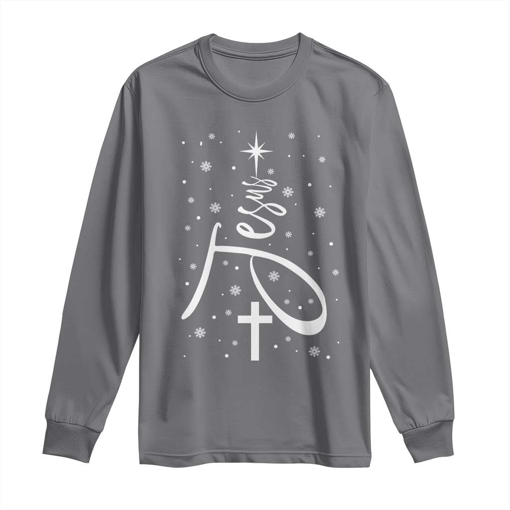 Jesus Christmas Tree Long Sleeve Shirt Christian Faith TS10 Charcoal Print Your Wear