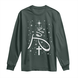 Jesus Christmas Tree Long Sleeve Shirt Christian Faith TS10 Dark Forest Green Print Your Wear