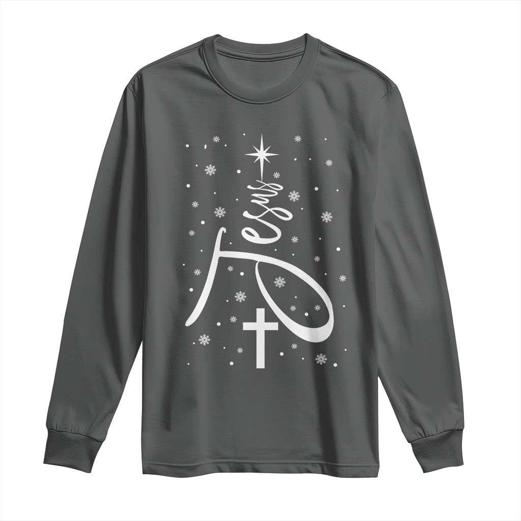 Jesus Christmas Tree Long Sleeve Shirt Christian Faith TS10 Dark Heather Print Your Wear