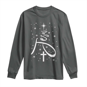 Jesus Christmas Tree Long Sleeve Shirt Christian Faith TS10 Dark Heather Print Your Wear