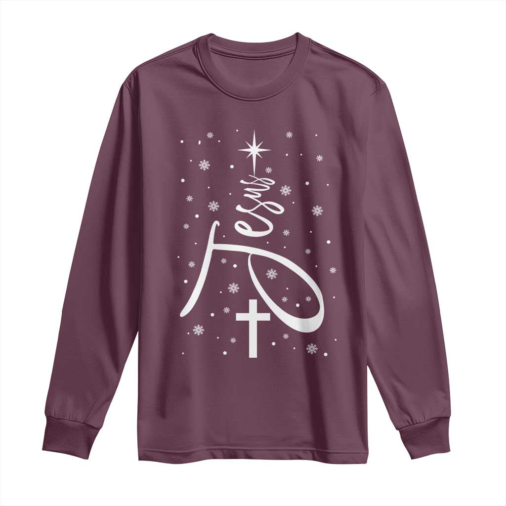 Jesus Christmas Tree Long Sleeve Shirt Christian Faith TS10 Maroon Print Your Wear