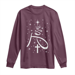 Jesus Christmas Tree Long Sleeve Shirt Christian Faith TS10 Maroon Print Your Wear