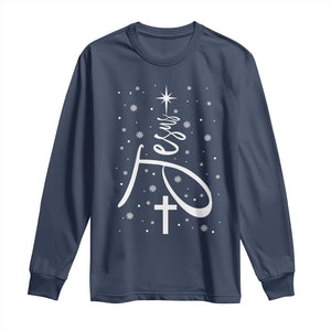 Jesus Christmas Tree Long Sleeve Shirt Christian Faith TS10 Navy Print Your Wear