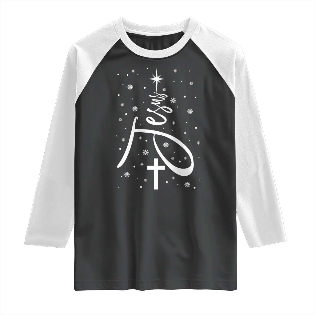 Jesus Christmas Tree Raglan Shirt Christian Faith TS10 Black White Print Your Wear