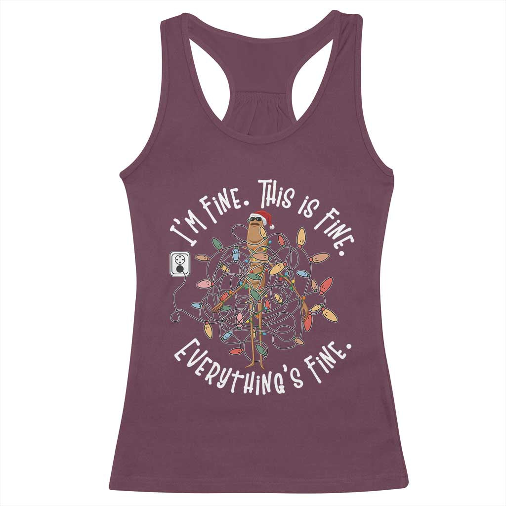 Marcus The Worm Christmas Racerback Tank Top I'm Fine Everything Is Fine School Counselor Mental Health TS10 Maroon Print Your Wear