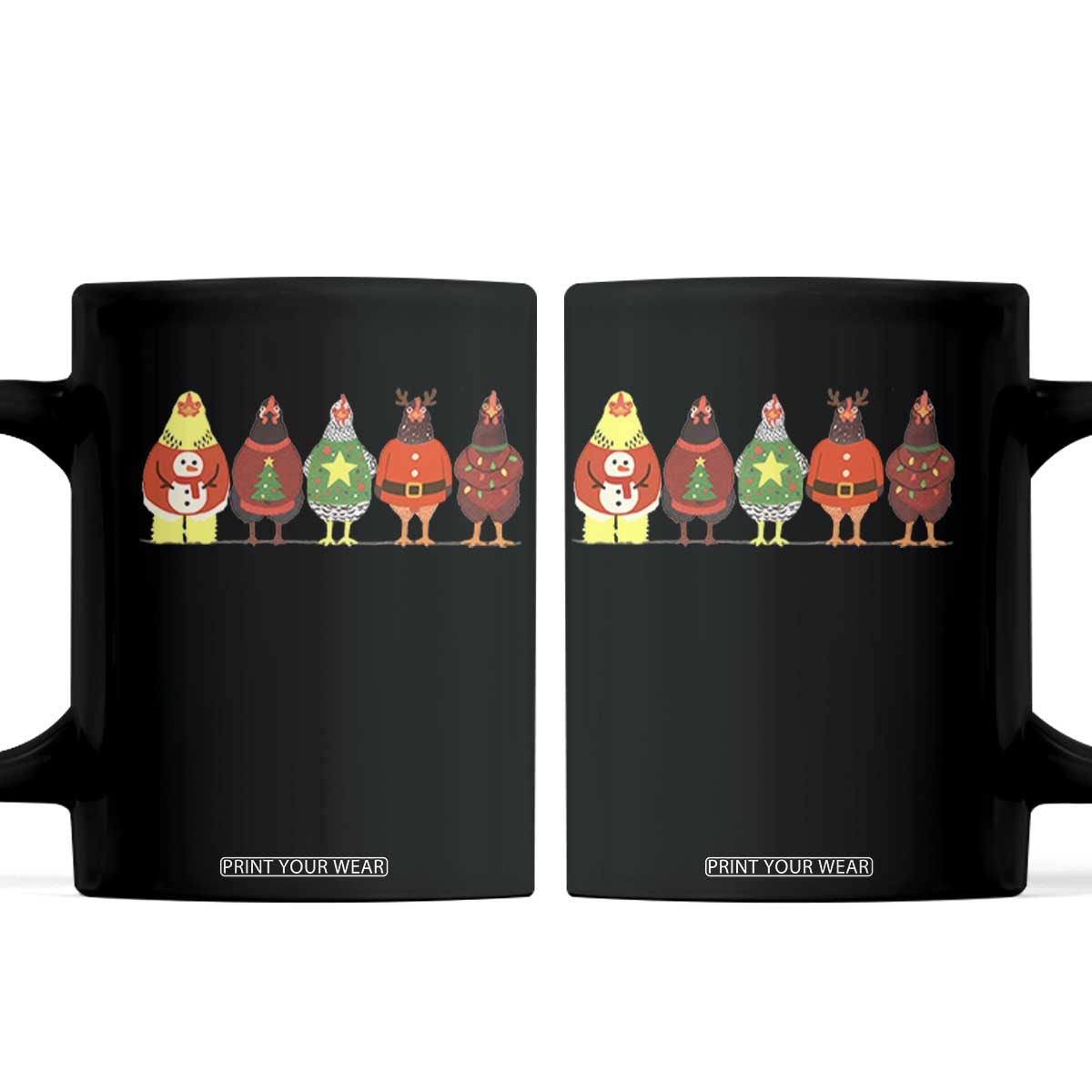 Сute Christmas Chickens Coffee Mug Funny Xmas Chickens Farm Animals Lover Gift TS10 Black Print Your Wear