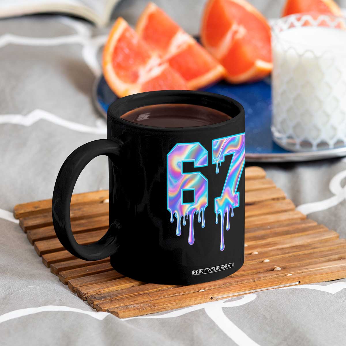 Baseball Drip Number 67 Player Coffee Mug Funny Six Seven Meme 67th Birthday Holographic Dripping TS10 Print Your Wear