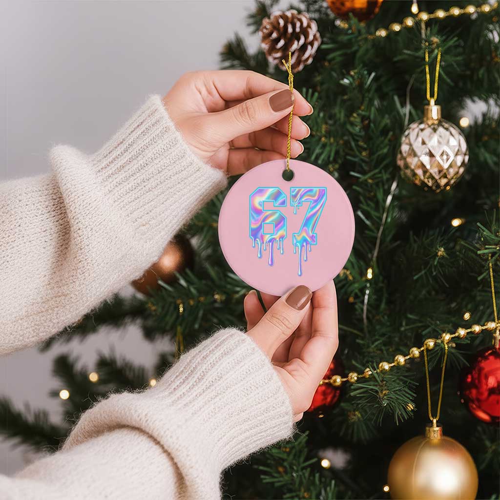 Baseball Drip Number 67 Player Ceramic Ornament Funny Six Seven Meme 67th Birthday Holographic Dripping TS10 1pc Light Pink Print Your Wear