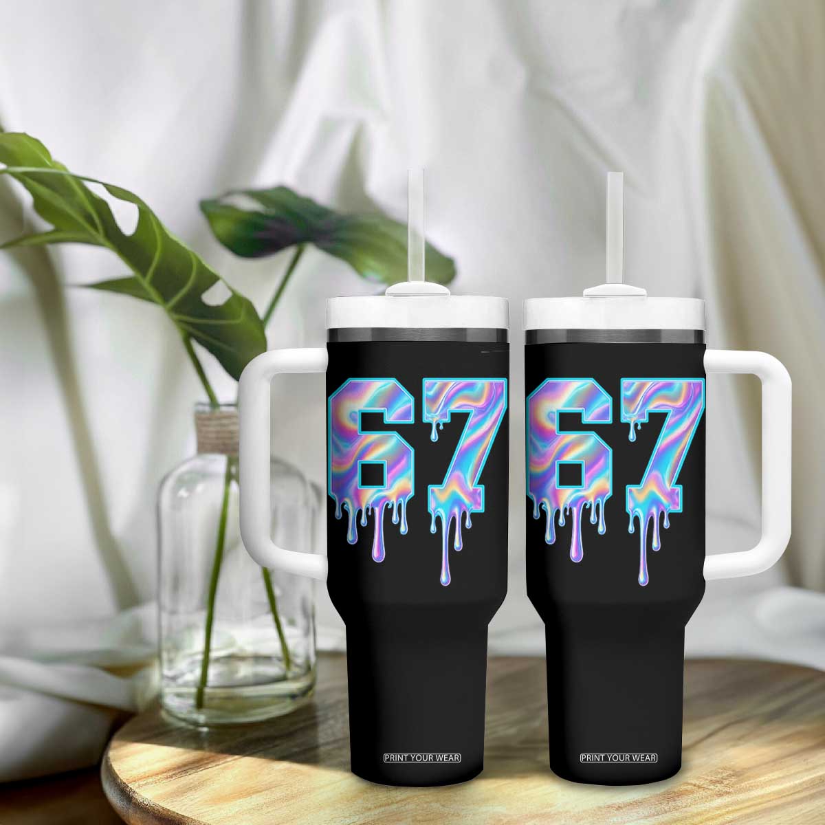 Baseball Drip Number 67 Player Tumbler With Handle Funny Six Seven Meme 67th Birthday Holographic Dripping TS10 Print Your Wear