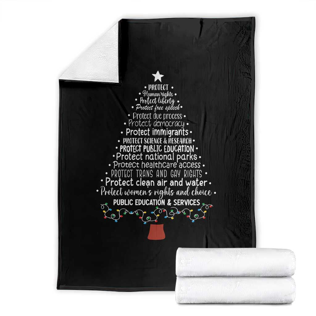 Protect Democracy Christmas Tree Throw Blanket Anti Fascism Social Justice TS10 Black Print Your Wear