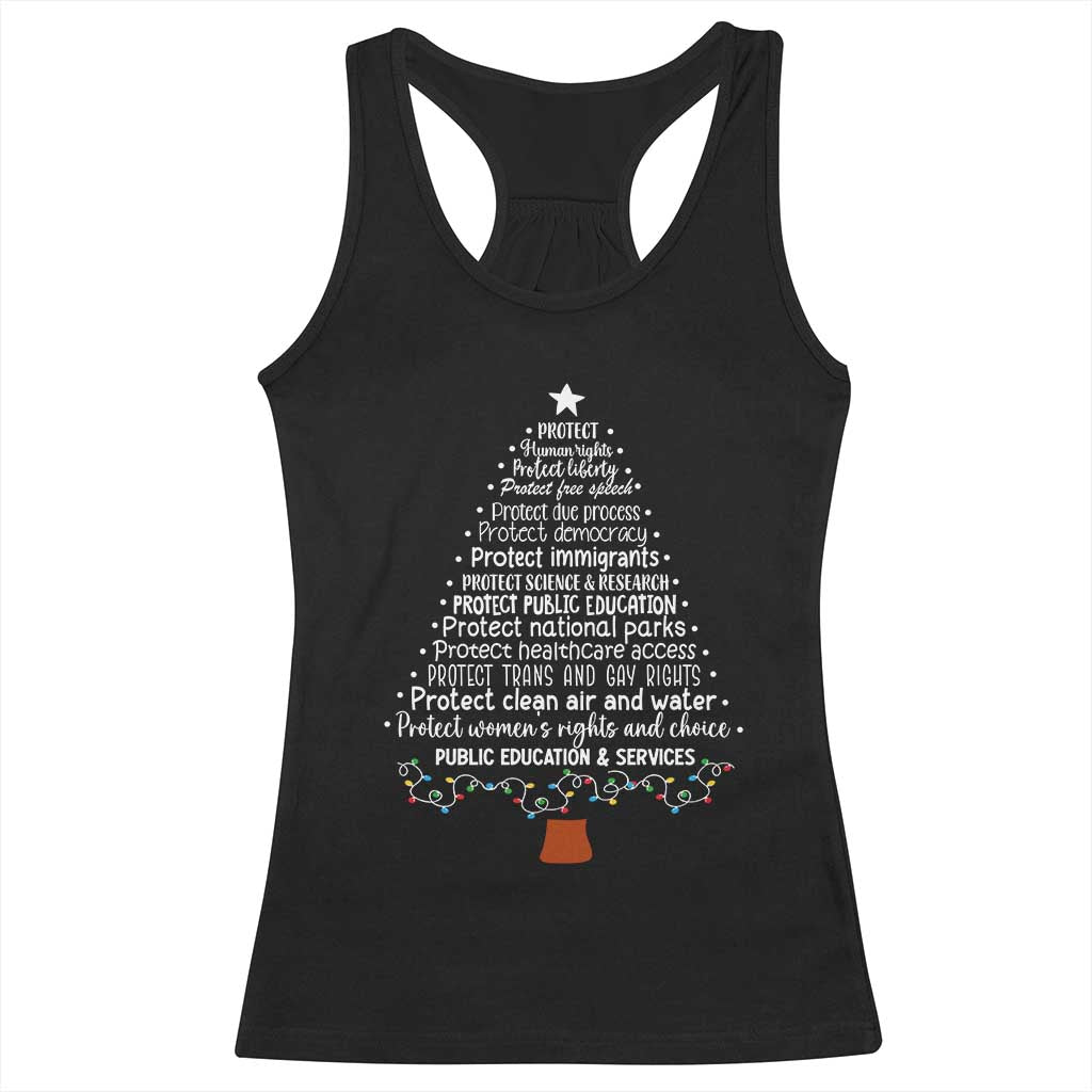 Protect Democracy Christmas Tree Racerback Tank Top Anti Fascism Social Justice TS10 Black Print Your Wear