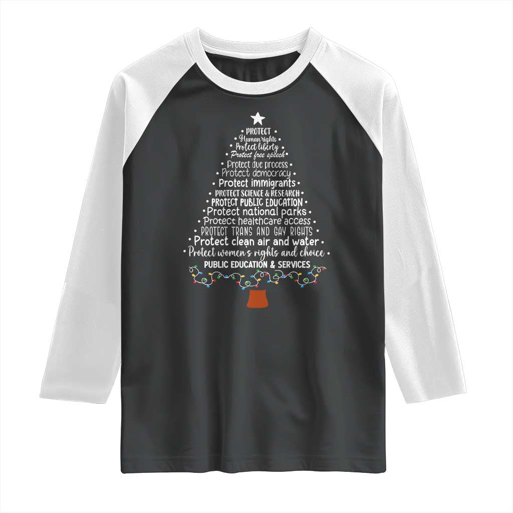 Protect Democracy Christmas Tree Raglan Shirt Anti Fascism Social Justice TS10 Black White Print Your Wear