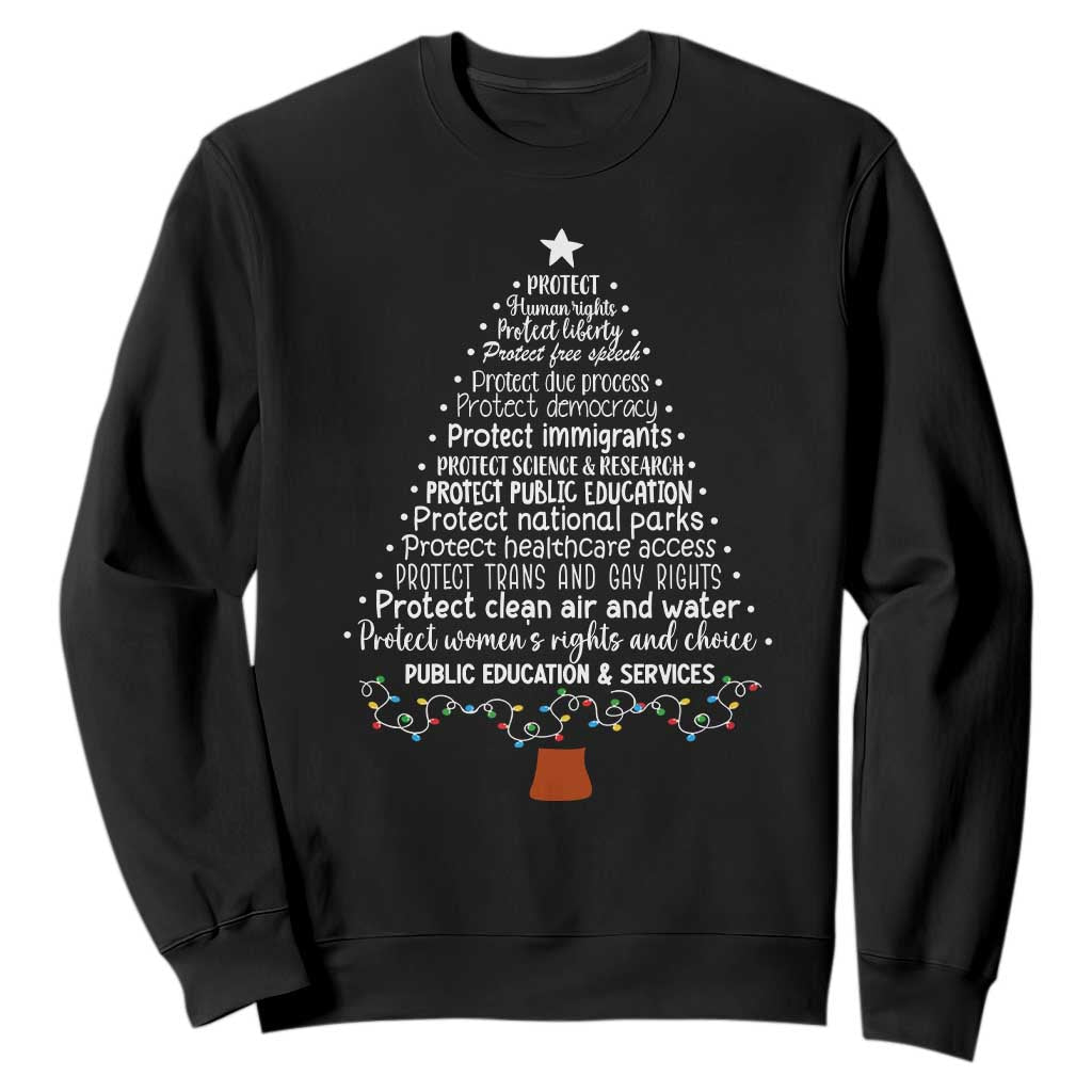 Protect Democracy Christmas Tree Sweatshirt Anti Fascism Social Justice TS10 Black Print Your Wear