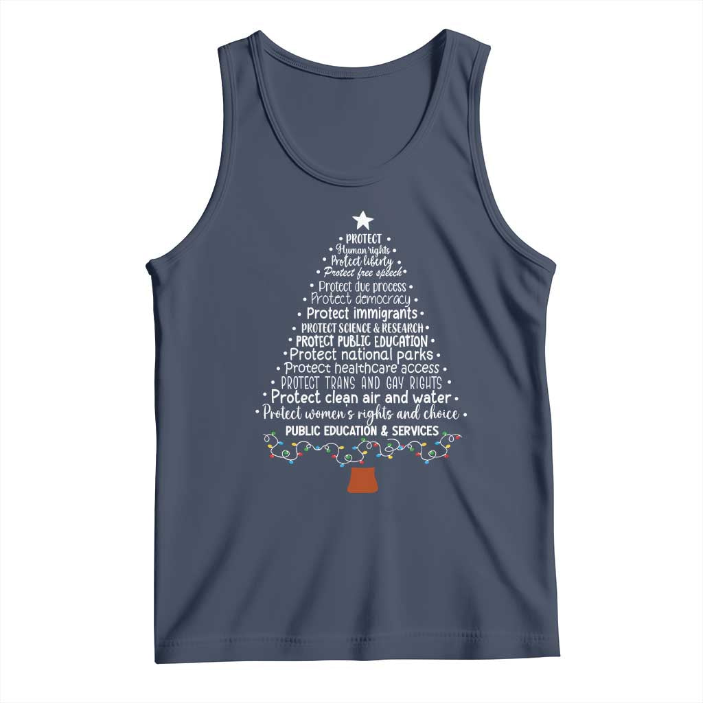 Protect Democracy Christmas Tree Tank Top Anti Fascism Social Justice TS10 Navy Print Your Wear