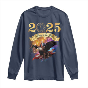 Trump Happy New Year 2025 Long Sleeve Shirt Support Trump Eagle USA President TS10 Navy Print Your Wear