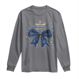 Happy Hanukkah Long Sleeve Shirt Coquette Hanukkah Bow Jewish Menorah TS10 Charcoal Print Your Wear